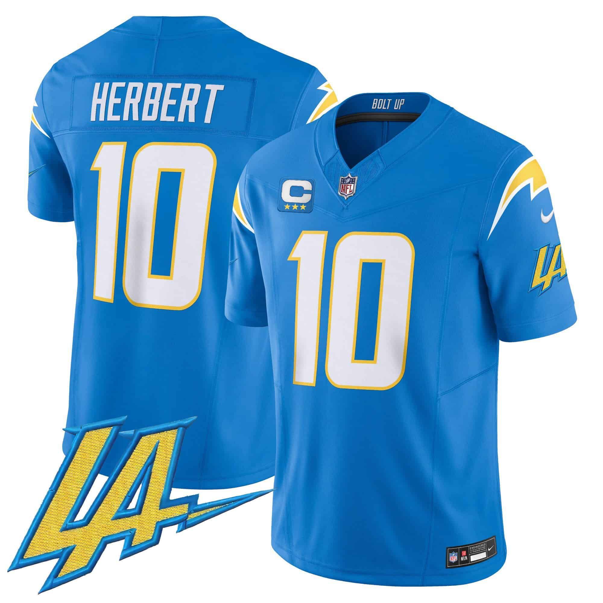 Men Los Angeles Chargers 10 Herbert Light Blue 2024 Nike Vapor Limited NFL Jersey style 1